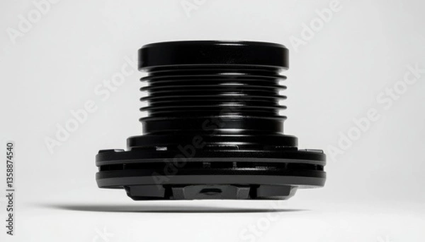 Fototapeta Black drain plug floating for product promo. Clean white backdrop for e-commerce use