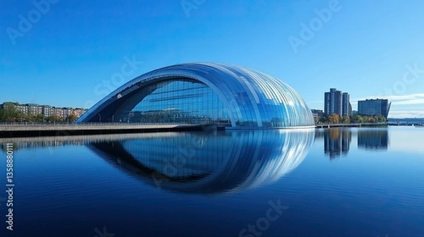 Fototapeta Armadillo and Hydro Quay, Glasgow, Modern Architecture on River Clyde Embankment -