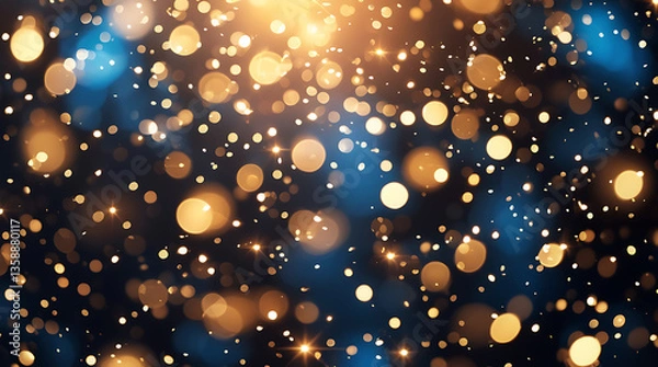 Fototapeta Golden and Blue Bokeh Lights in a Magical Abstract Scene