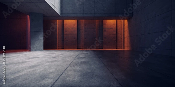 Obraz Sci Fi Cyberpunk Underground Concrete Cement Garage Showroom Realistic Tunnel Corridor Spotlights Showcase Dark Stage Studio Asphalt Podium 3D Rendering