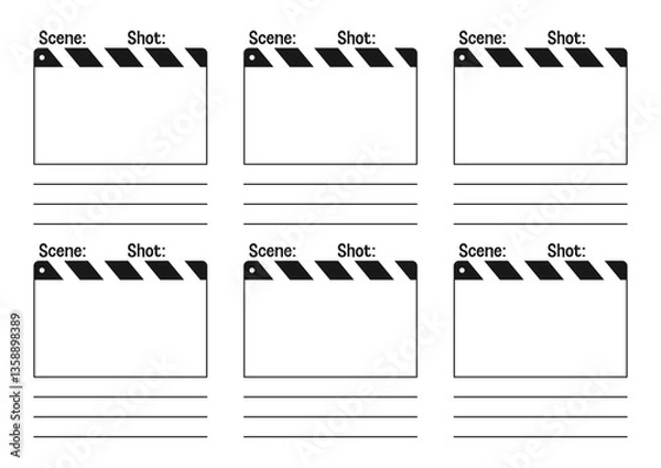 Fototapeta Creative film storyboard template. Perfect for Filmmakers, Designers & Animators. Movie storyboard layout, ideal for scene planning. A4 size template for filmmakers and designers