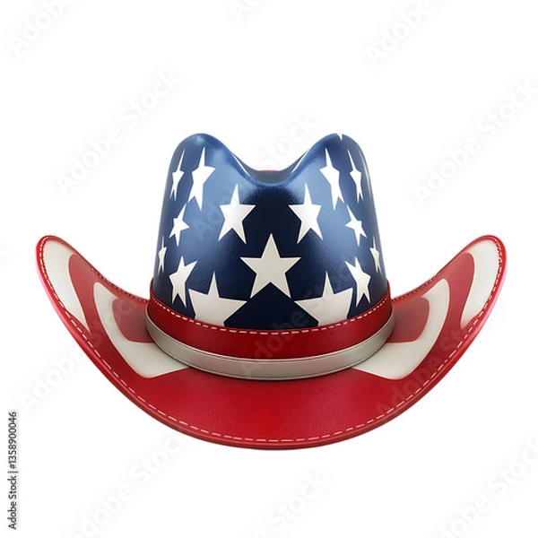 Fototapeta A patriotic American cowboy hat, proudly displaying stars and stripes, ready for a Fourth of July celebration, with a crisp, clean white background.