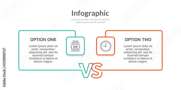 Fototapeta Comparative diagram of a rectangle is divided into 2 parts. Infographic versus design template. Presentation, Report, Data and Strategy. Vector illustration.