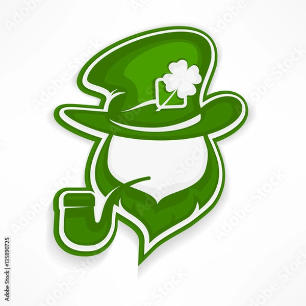 Obraz Leprechaun with pipe on white