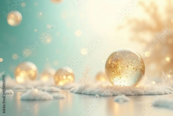 Obraz Festive winter scene with glass ornaments and a dreamy, bokeh-filled background.