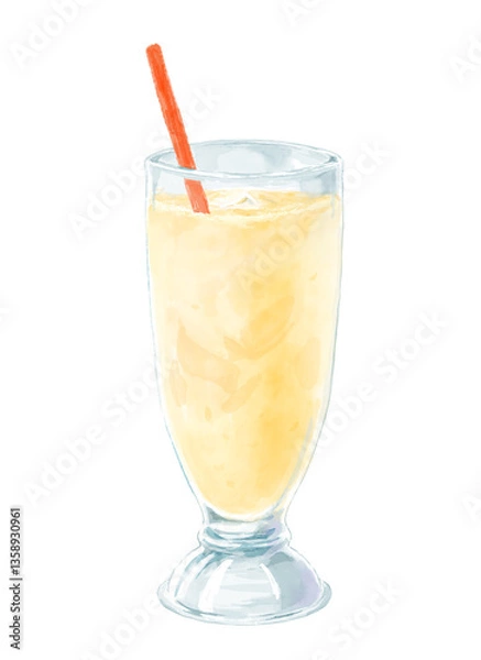 Obraz グラスに入ったミックスジュースの水彩イラスト