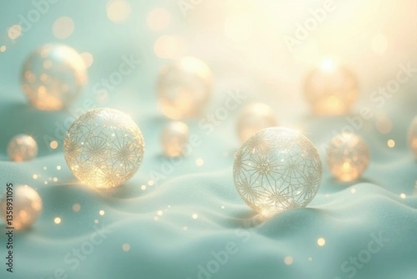 Obraz Festive winter scene with glass ornaments and a dreamy, bokeh-filled background.