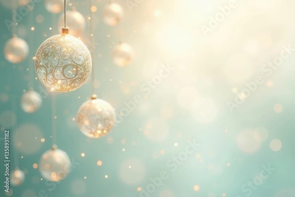 Obraz Festive winter scene with glass ornaments and a dreamy, bokeh-filled background.