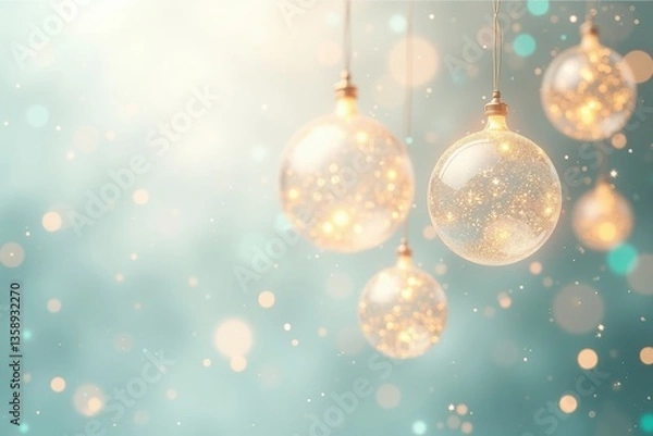 Obraz Festive winter scene with glass ornaments and a dreamy, bokeh-filled background.