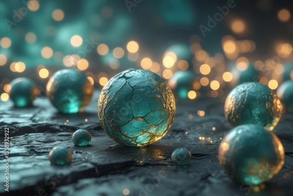 Obraz Festive winter scene with glass ornaments and a dreamy, bokeh-filled background.