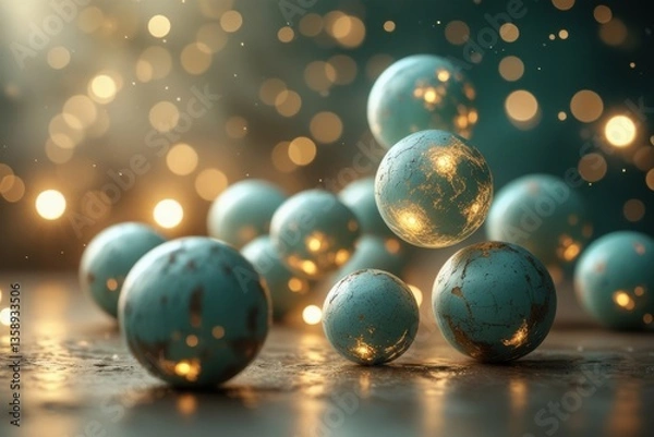 Obraz Festive winter scene with glass ornaments and a dreamy, bokeh-filled background.