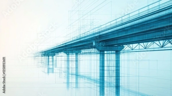 Fototapeta Architectural drawing of a bridge in a modern environment nongkhanestock gigapixelhqscale