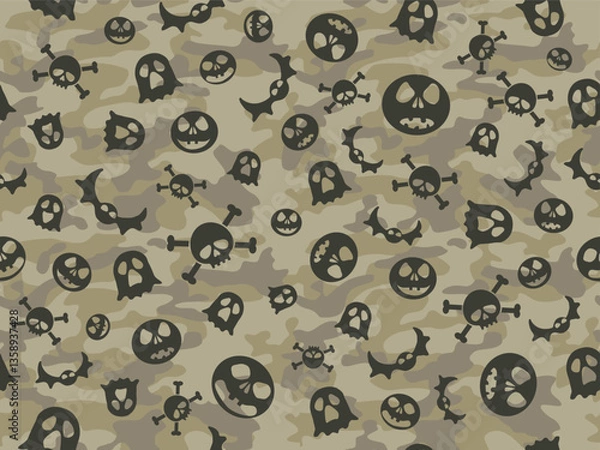 Obraz texture skull bones and crossbones repeated seamless texture on camouflage pattern. halloween background print