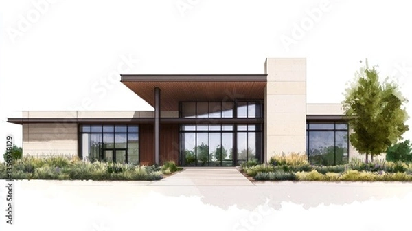 Fototapeta Architectural drawing of a sustainable building nongkhanestock gigapixel hq scale modern architecture outdoor view