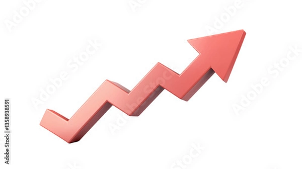 Obraz A red arrow pointing up and to the right, with a broken lifting line on a transparent background. Growth, progress, success, or an upward trend.