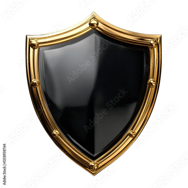 Obraz A shield with a gold border and a black centerpiece on a transparent background.