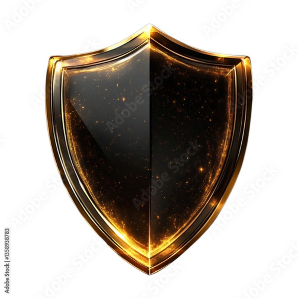 Obraz A shield with a gold border and a black centerpiece on a transparent background.