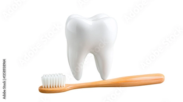 Obraz A mock-up of a tooth and a toothbrush on a transparent background.