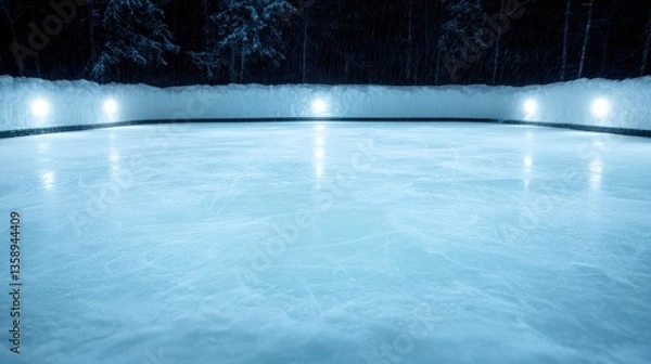 Obraz This stunning ice rink under the night sky presents a tranquil scene with snowy trees creating a peaceful atmosphere, perfect for those who cherish winter magic.