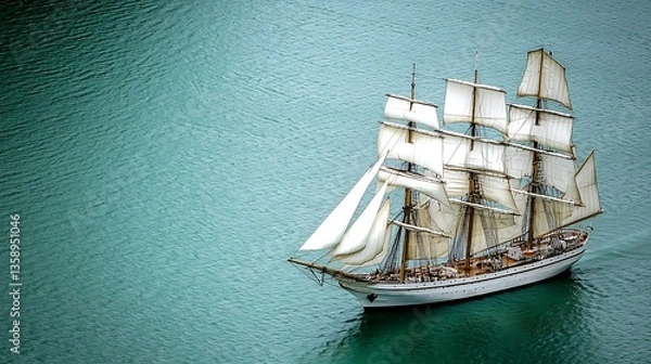 Obraz Full-sail ship on tranquil water