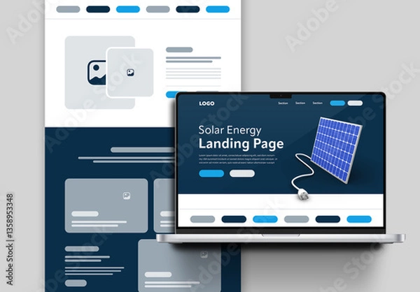 Fototapeta Modern Landing Page Wireframe UI Design Template