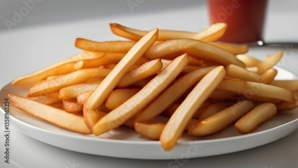 Obraz A plate crispy, golden-brown french fries sits ready be enjoyed.