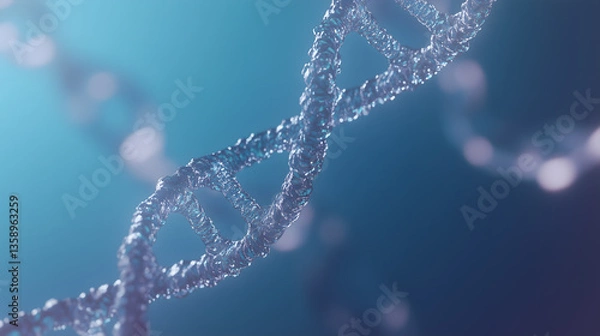 Fototapeta A close-up shot of a single DNA strand on a blue background, ideal for medical or scientific illustrations
