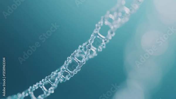 Fototapeta A close-up shot of a single DNA strand on a blue background, ideal for medical or scientific illustrations
