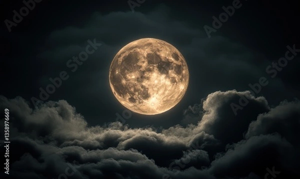 Obraz Full moon behind dark clouds at night
