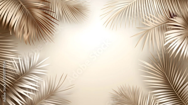 Fototapeta 
Blurred shadow from palm leaves on the light beige wall. Minimal abstract background for product presentation. Spring and summer.