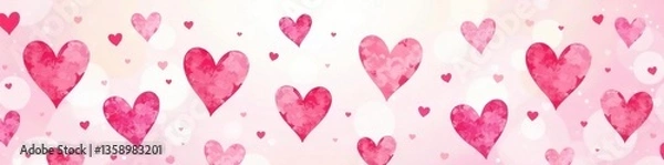 Fototapeta Watercolor seamless valentine heart pattern background with soft pastel colors,  celebration,  soft