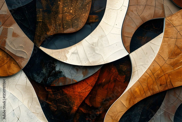 Fototapeta Abstract textured design featuring curved shapes in earthy tones and smooth surfaces.