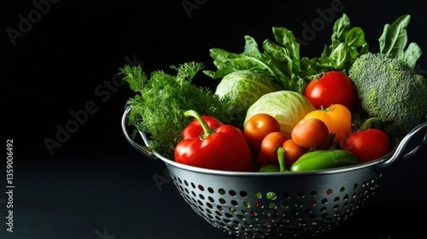 Fototapeta Fresh vegetables in colander