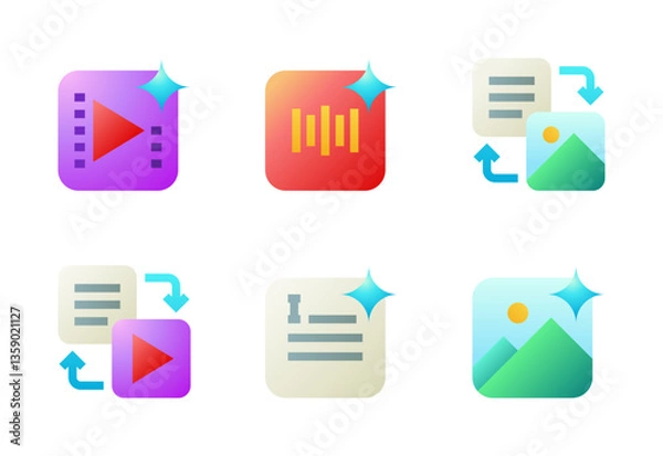 Fototapeta Generative AI icon set, vector, in 3d style, for technology, ai, artificial intelligence, graphic design, web, etc.