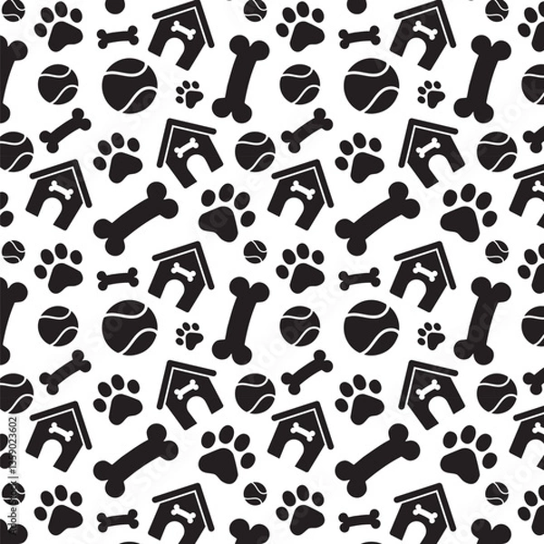 Obraz Dog Pattern Vector: Seamless Black and White Pet Design
