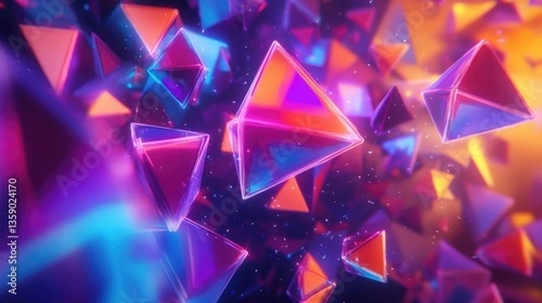 Fototapeta Colorful Abstract Shapes with Bright Light Reflection in a Futuristic Digital Landscape