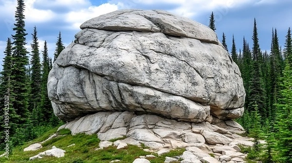 Obraz Massive, round boulder in a mountain forest.