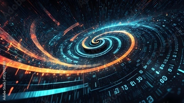 Obraz Digital Vortex: Abstract Tech Spiral Glowing Lines