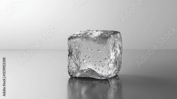 Obraz Crystal Clear Ice Cube on Reflective Surface