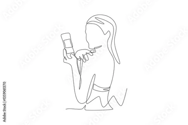 Fototapeta Woman wearing sunscreen at the beach. Applying sunscreen concept one-line drawing