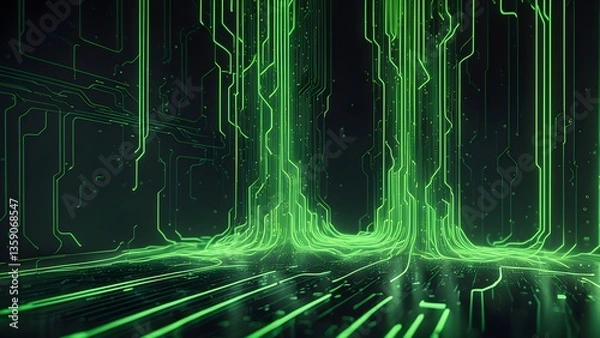Obraz Glowing Green Circuit Board Abstract
