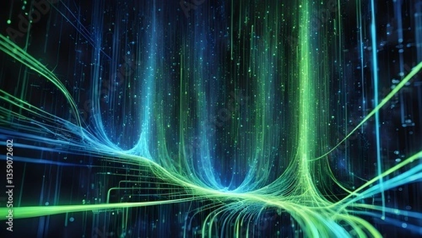 Obraz Ethereal Green Blue Digital Data Stream