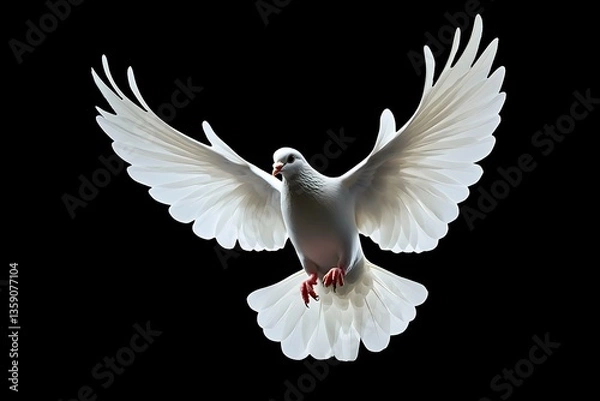 Obraz Elegant White Doves: Graceful Flight Captured Against Bold Black Background