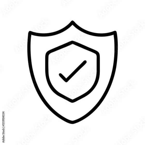 Fototapeta Shield icon outline with check mark on white background