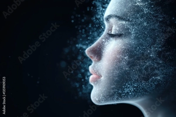 Fototapeta Woman's face with glowing particles