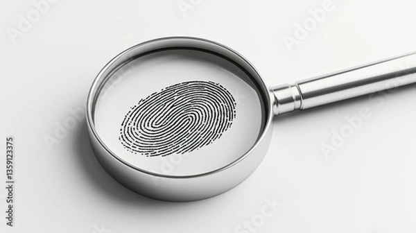 Fototapeta Fingerprint Magnification Close up Detail of Fingerprint Viewed Through Magnifying Glass on White Background