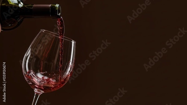 Obraz Red wine pouring into glass against dark background, perfect for celebrations and culinary experiences