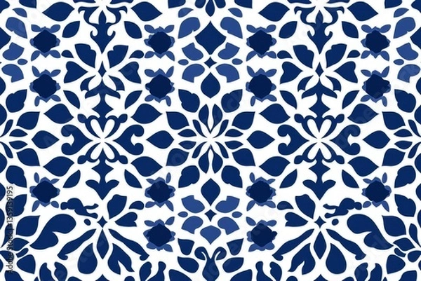 Fototapeta Ornamental blue tile pattern background for wallpaper, flooring, textiles, and designs