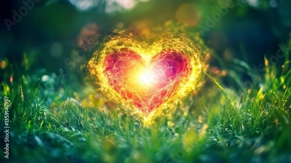 Fototapeta Vibrant Heart Chakra Symbol Pulsating with Radiant Energy