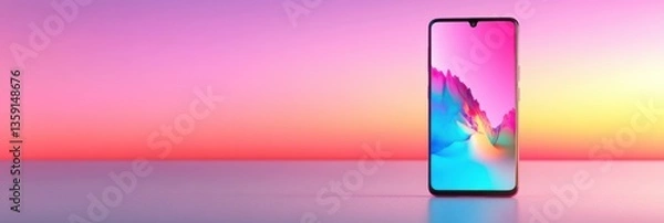 Obraz Modern smartphone with glossy screen standing on clean background